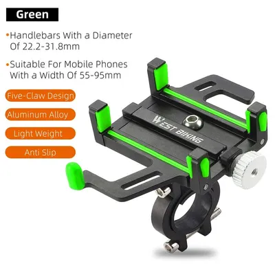 Zdjęcie produktu dla Uchwyt na telefon do roweru - mocowanie na kierownicę - obrotowy o 360° - regulowany zacisk z pięcioma ramionami - wykonany z aluminium, przeznaczony do rowerów górskich i szosowych - kolor: zielony