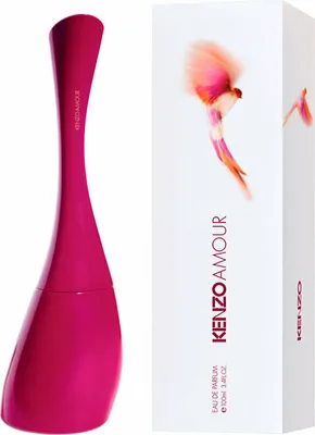 A pink perfume bottle and its packaging are displayed against a white background.