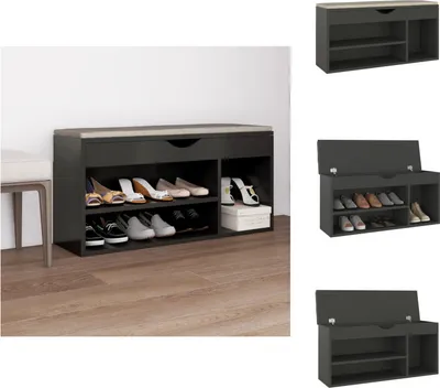 Obrázek produktu pro vidaXL Lavice na boty s polštářem Grey 104x30x49 cm Materiál na bázi dřeva - Botníky a skříně