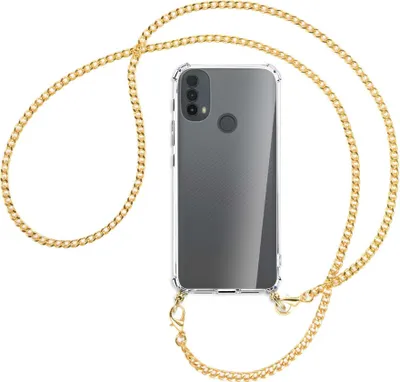Produktbild von Handykette Backcover-Schutzhülle mit Band (Metall goldfarben) für Motorola Moto E30, Moto E40 - goldfarbene Kette