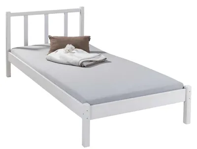 Produktbild von Massivholzbett >Fredy< in Weiß - 96,5x80x208 (BxHxT)