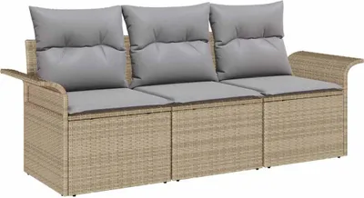 Immagine prodotto di vidaXL Set di divani da giardino, 3 pezzi, colore beige e grigio, in rattan sintetico