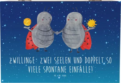 Produktbild von Mr. & Mrs. Panda Truhe Zwillinge Abenteuer 22 x 15 cm - Sternenhimmel Blau - Geschenk, holzschatulle, Geschenke Sternzeichen, Horoskop, Tierkreiszeichen, Astrologie, Box