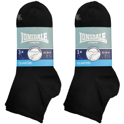 Produktbild von Lonsdale 6 Paar Quarter Socken Knöchelhöhe Baumwolle (Schwarz Roll Cuff, 35-37)