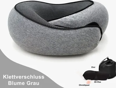 Produktbild von Reise-Nackenkissen, Kinnstützkissen, verstellbares Surround-Kissen zum Schlafen, Blumengrauer 3D-Augenmaske, Ohrstöpsel magischer Aufkleber Anzug