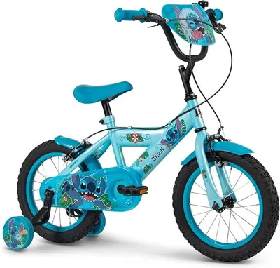 Imagen del producto de Bicicleta infantil Disney Stitch, disponible en tamaños de 12, 14 y 16 pulgadas, para niños de 2 a 9 años, color azul