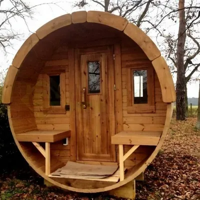 Produktbild von Gartensauna Naturfasssauna Saunafass Saunatonne Wellnessfass Fasshütte