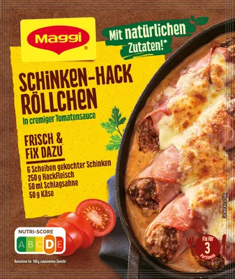 Verpackungsbild Maggi Fix Schinken Hack Roellchen Wuerzmix herzhaft lecker 31 g