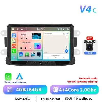 Image de Autoradio Android pour Renault Duster - Format double DIN - Écran tactile de 17,8 cm (1024×600) - Android 13 - 4 Go de RAM, 64 Go de ROM - MTK 2,0 GHz - 2 ports USB, RDS, commandes au volant