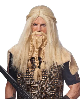 Produktbild von Blonde Vikinger Perücke mit Bart als Kostüm Accessoire für Halloween und Karneval