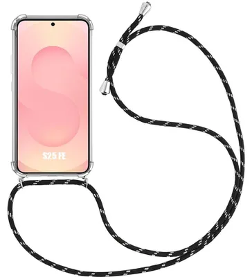 Image de Coque pour Samsung Galaxy S25 FE, Protection Renforcée Silicone Antichoc avec Bandoulière Noire