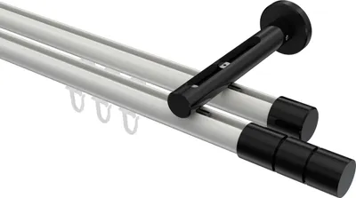 Produktbild von Interdeco Innenlaufstange / Gardinenstange mit Innenlauf Weiß / Schwarz, Typ Siteno Elanto (Rillenzylinder), 20 mm Ø 2-läufig, 120 cm