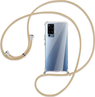 Produktbild von Handykette Backcover-Schutzhülle mit Band (Metall silberfarben) für vivo X50 Pro, X51 5G - caramel