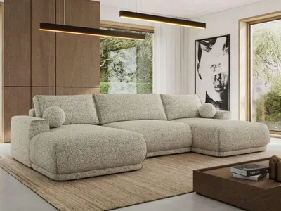 Produktbild von MKS MEBLE Ecksofa XXL Wohnlandschaft RINA U-Form Ecksofa mit Schlaffunktion & Wellenfederung, DL-Schlaffunktion - Beige Strukture