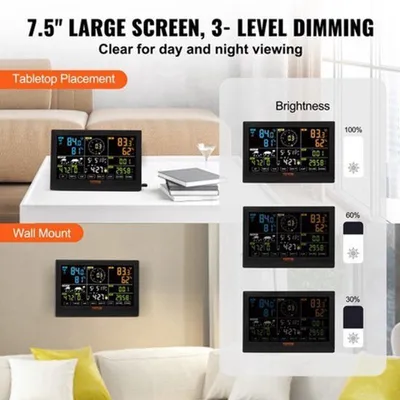 Image de Station météo sans fil 7-en-1, écran couleur de 7,5 pouces, pour intérieur et extérieur, alimenté par énergie solaire