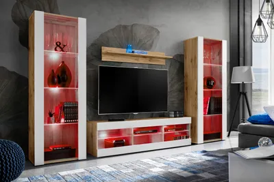 Obrázek produktu pro Komodee | Sada Nábytku do Obývacího Pokoje Tivoli Grande, Korpus Wotan Matný Přední Část Bílý Matný, LED RGB