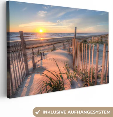 Produktbild von MuchoWow® - Leinwandbilder - Strand - Meer - Düne - Sonnenuntergang - Landschaft, Wandbild, Wanddeko Bilder Wohnzimmer, 60x40 cm