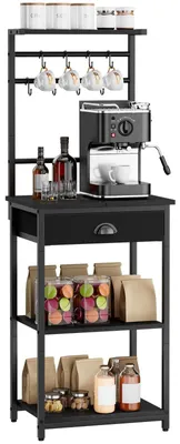 Obrázek produktu pro Kuchyňský regál stojící - 5 polic - 8 háčků - Ocelový rám - 43 x 33 x 134,5 cm
