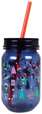 Stitch Weihnachtsbecher mit Deckel & Strohhalm, 450 ml
