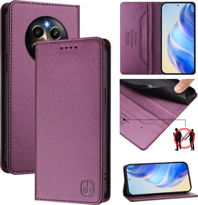 Produktbild von Lederhülle für Realme P1 Pro/Realme 12 Pro/Realme 12 Pro+ Hülle Flip Brieftasche Kartenfächern Ständer Schutzhülle Lila