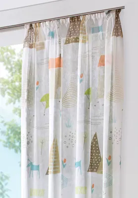 Produktbild von heimtexland ® Vorhang Kindergardine Skandi Leinen Optik Natur Bunt Deko Gardine Kinderzimmer Transparent Typ755 Bandschal HxB 175x135 cm