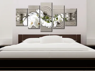 Produktbild von Akustikbild Blumen Orchidee 200x100 cm Bilder Akustikschaum Hochleistungsschallabsorber Schallschutz Leinwand 5 tlg Wandbild Raumakustik Schalldämmung b-A-0258-b-o