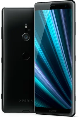 A black Sony Xperia XZ3 smartphone is shown from the front and back.