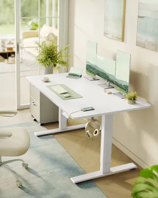 Produktbild von VASAGLE Höhenverstellbarer Schreibtisch, 140 cm, USB-C-Anschluss, Ablage für Steckdosenleiste, Erinnerung bei langem Sitzen, 3 Speichertasten