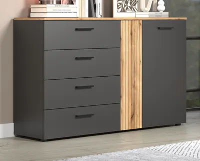 Produktbild von Sideboard "Avila" Kommode in grau mit Evoke Eiche 139 x 86 cm, Staboptik