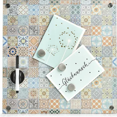 Produktbild von Memoboard aus Sicherheitsglas mit Mosaik-Optik und magnetischem Stift