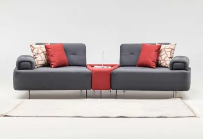 Produktbild von Luxus Couch Stoffsofa Sofa 2 Sitzer Zweisitzer Grau Polstersofa Tisch