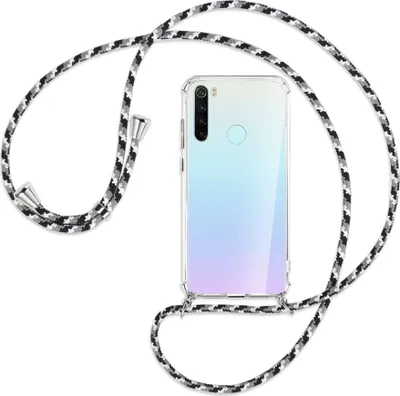 Produktbild von Handykette Backcover-Schutzhülle mit Band (Metall silberfarben) für Xiaomi Redmi Note 8 - schwarz/grau/weiß