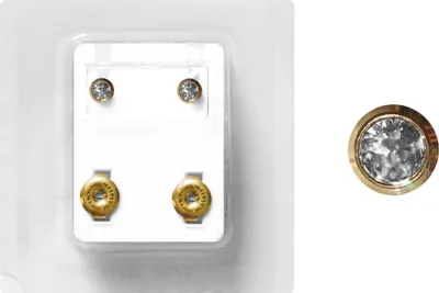 Produktbild von Erstohrstecker Chirurgenstahl vergoldet Sterile Ohrstecker Zarge mit Stein in transparent 4mm
