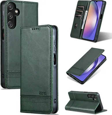 Produktbild von Leder Hülle für Samsung Galaxy A15 5G/4G, Klapphüllen Brieftasche Magnetverschluss Ständer Schutzhülle Grün