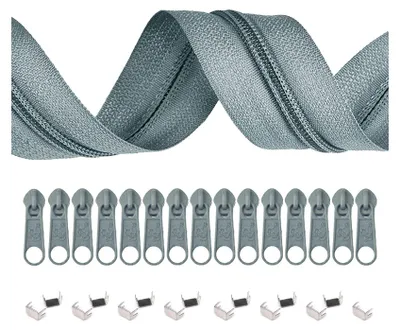 Produktbild von 5m Endlos-Reißverschluss 3mm mit 10 Zippern und 15 Endstücke freie Farbwahl,913 taubengrau