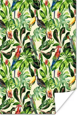 Produktbild von MuchoWow® Poster Blumen - Vogel - Blätter 60x90 cm - Wanddekoration