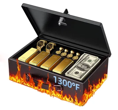Produktbild von Feuerbeständige Dokumentenbox mit Schlüsselsperre und Tragegriff, 32 x 21 x 10,4 cm