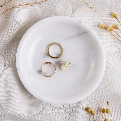 Productafbeelding van Nawgnail echt marmeren snuisterijenschotel 12 cm - Luxe sieradenschotel voor ringen - Oorbellen en sleutels