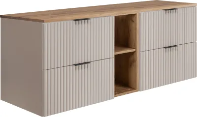 Productafbeelding van Badkamerkast, kashmirhout/eikenhout met zwarte handgreep, 140 x 57 x 46 cm