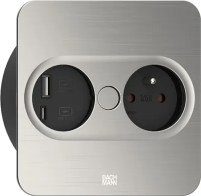 Produktbild von BACHMANN TWIST 2 1xUTE 1xUSB A/C 22W 2,0m AEH Edelstahl-Optik eckig