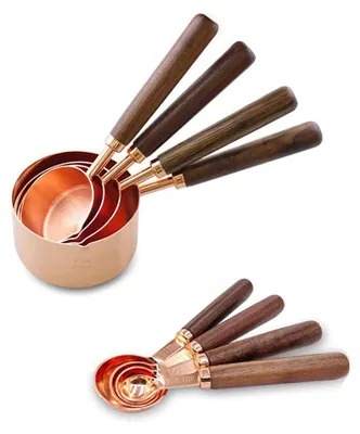 8-teiliges Messbecher- und Löffelset, Roségold, Walnussholzgriff