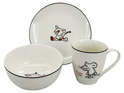 Image de Ensemble de salle à manger pour enfants Cat/Mouse/Piggy, ligne noire