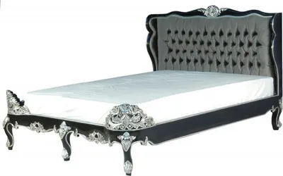 Produktbild von Casa Padrino Barock Bett Barocco Splendid Schwarz / Silber Satinstoff 180 x 200 cm