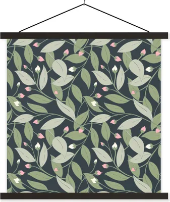 Produktbild von MuchoWow® Textilposter Blumen - Blätter - Muster 90x90 cm mit schwarzem Rahmen - Magnetisches