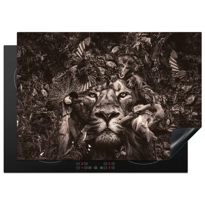 Obrázek produktu pro KitchenYeah® Kryt na sporák Wild Animals - Africa - Black - White , 75x52cm, dekorace do kuchyně, keramický kryt varné desky, krycí deska na varnou desku