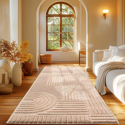 Produktbild von Carpetsale24 Hochflor Teppich Wohnzimmer Skandinavische Boho Design 3D Optik Teppich Shaggy Flauschig Weich, Grösse: 80x250 cm