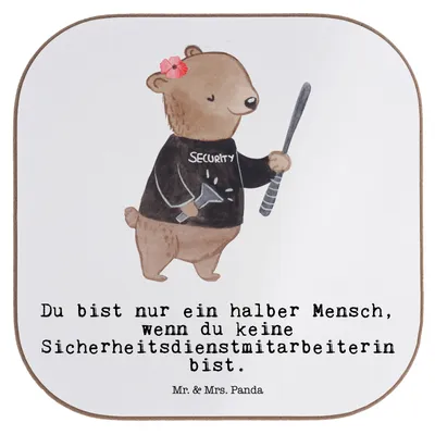 Produktbild von Mr. & Mrs. Panda Untersetzer für Gläser Sicherheitsdienstmitarbeiterin Herz - Weiß - Geschenk, Holzuntersetzer, Coaster, Tischuntersetzer, gläseruntersetzer