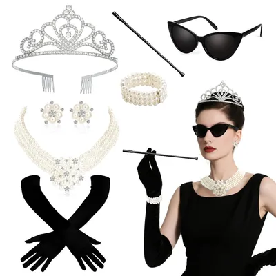Immagine prodotto di TRANKIELO® - Costume da donna anni '20 con 7 accessori neri - Tema Charleston per feste ed eventi