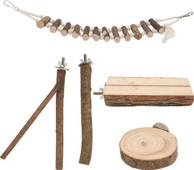 Obrázok produktu pre 5ks Holzvögel Barsch -Set Papageien stehen, die Schleifplattform mit Schwung für Käfigzubehör stehen