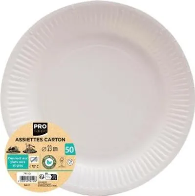 Image de Pronappe 10x 50 Assiettes en carton rondes, 23 cm Blanc 79110I